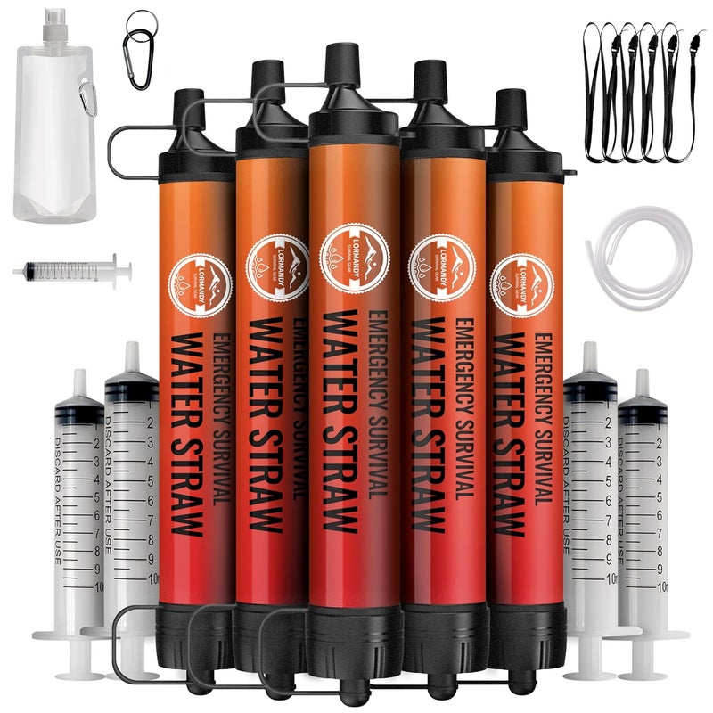 Lormandy Straw Water Filter 5 Pack – Outdoor Camping & Hiking Survival Gear Kit for Family Use, Ultra-Light Personal Filter Straws for Backpacking, Travel, Bug-Out Bags and Emergency Preparedness - Image 1